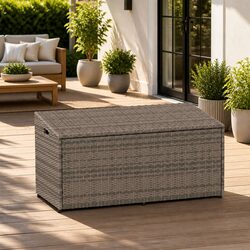 Durable Grey Poly Rattan Garden Storage Box for Outdoor