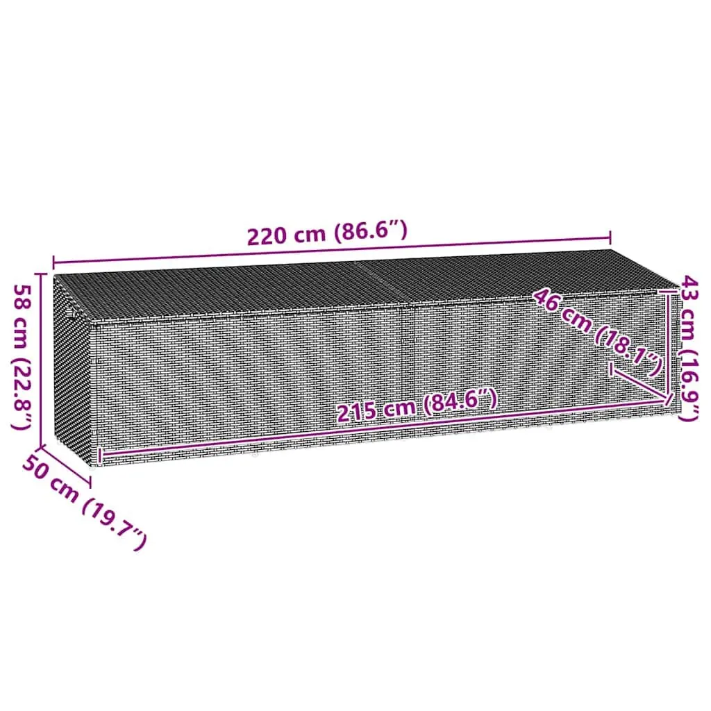 Garden Storage Box Poly Rattan Grey 220 x 50 x 58 cm Outdoor Furniture