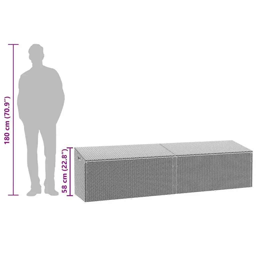 Garden Storage Box Poly Rattan Grey 220 x 50 x 58 cm Outdoor Furniture
