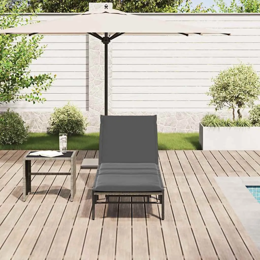 Adjustable Grey Poly Rattan Sun Lounger for Outdoor Use