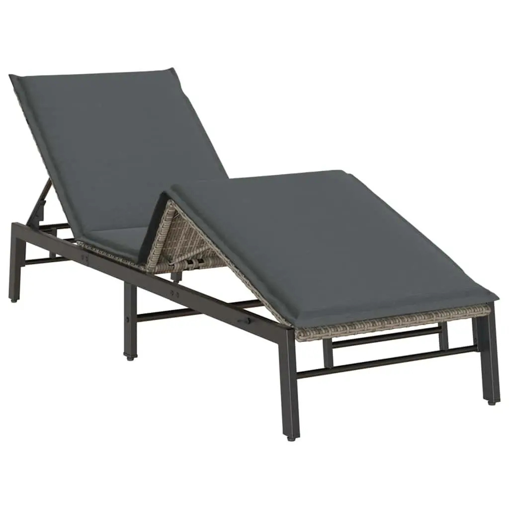Adjustable Grey Poly Rattan Sun Lounger for Outdoor Use
