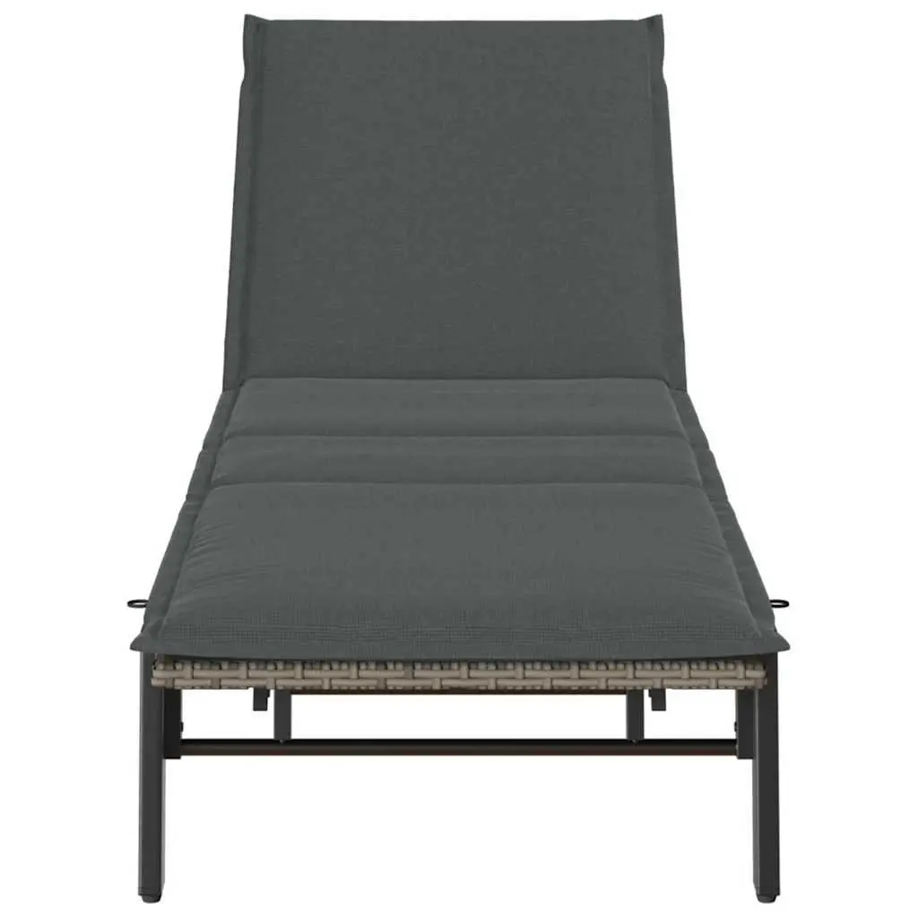 Adjustable Grey Poly Rattan Sun Lounger for Outdoor Use