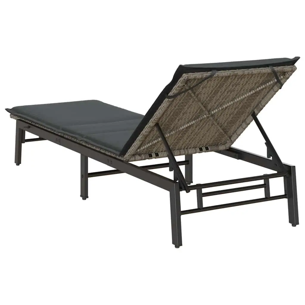 Adjustable Grey Poly Rattan Sun Lounger for Outdoor Use