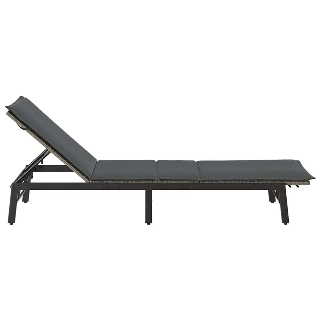 Adjustable Grey Poly Rattan Sun Lounger for Outdoor Use