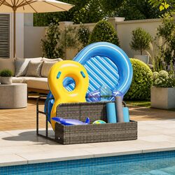 Durable Grey Rattan Poolside Float Storage Basket