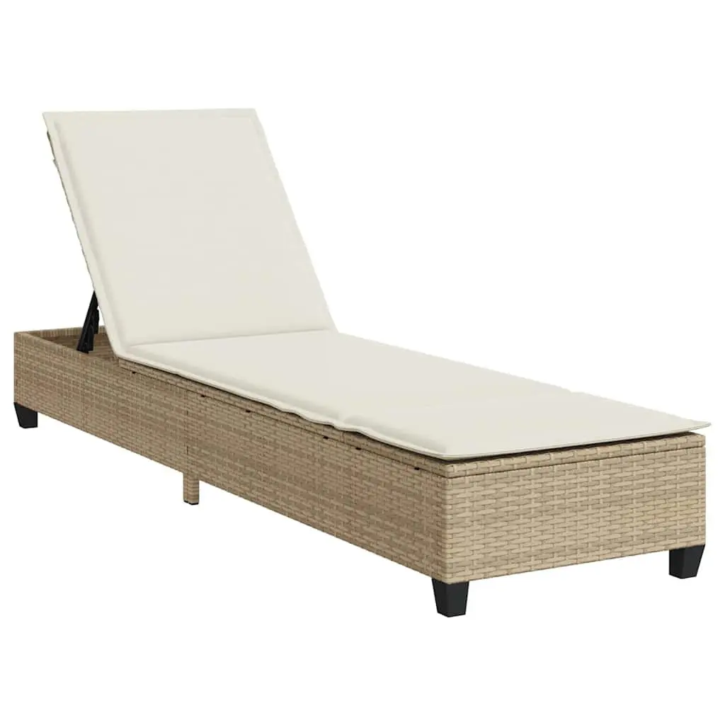Beige Adjustable Sun Lounger with Cushions for Outdoor Relaxation