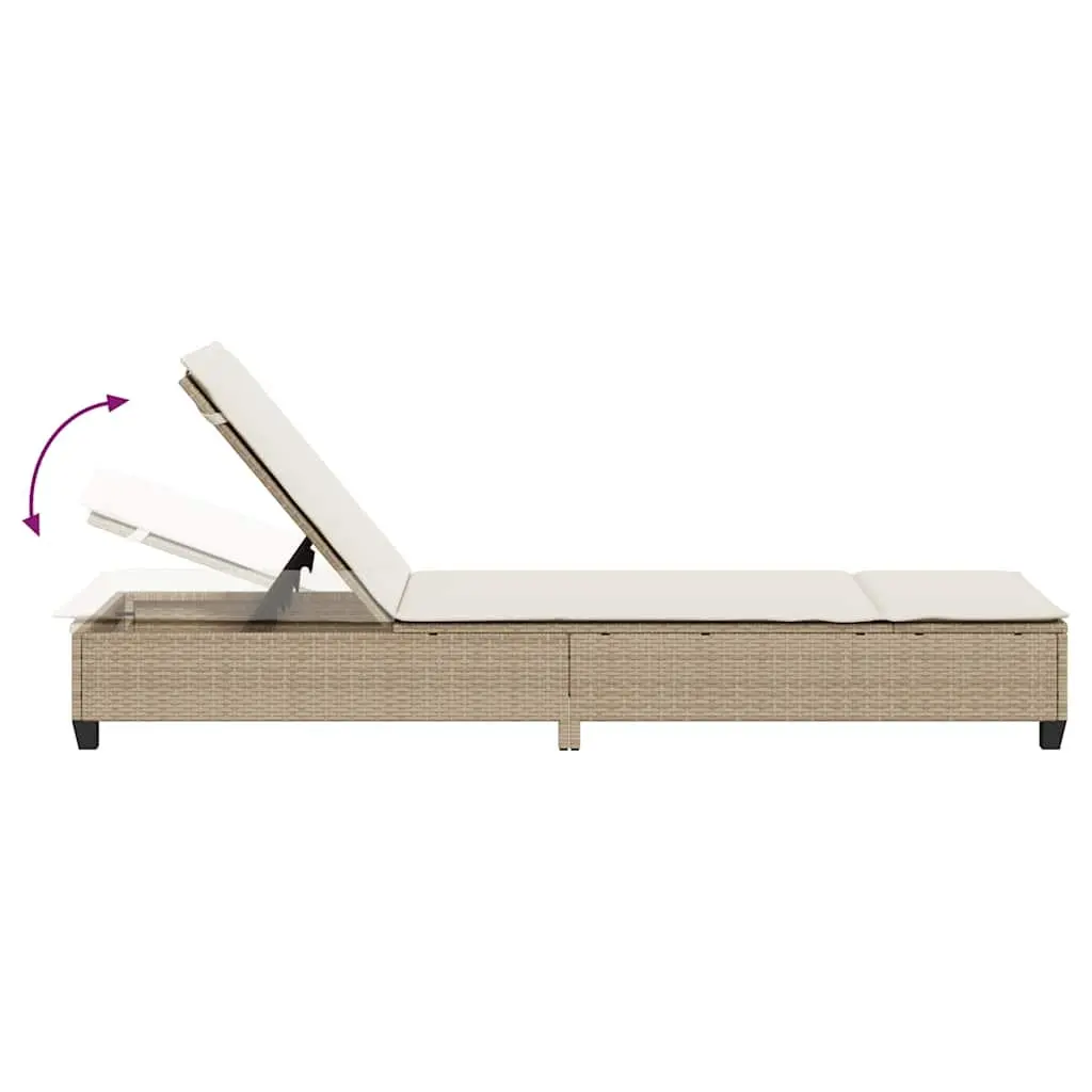 Beige Adjustable Sun Lounger with Cushions for Outdoor Relaxation