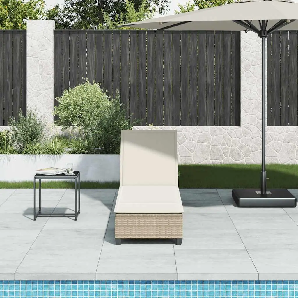 Beige Adjustable Sun Lounger with Cushions for Outdoor Relaxation