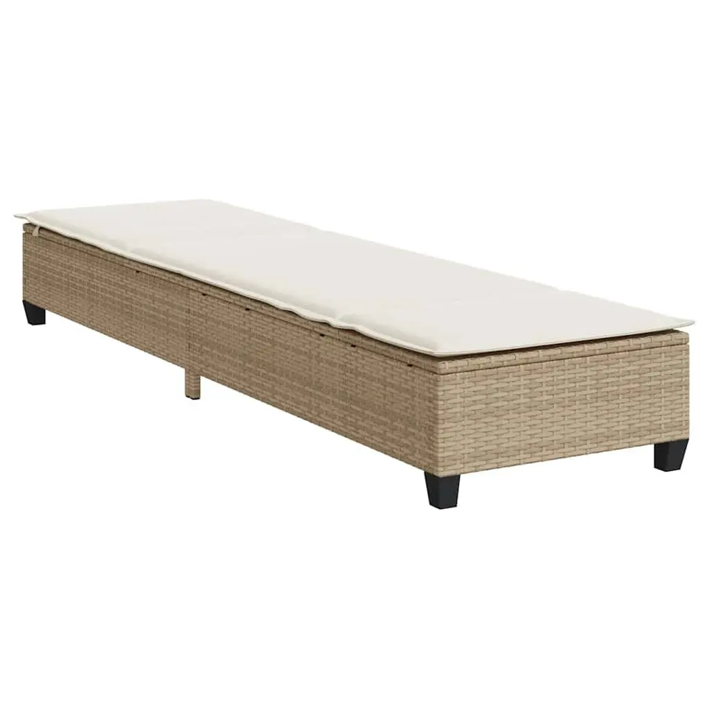 Beige Adjustable Sun Lounger with Cushions for Outdoor Relaxation
