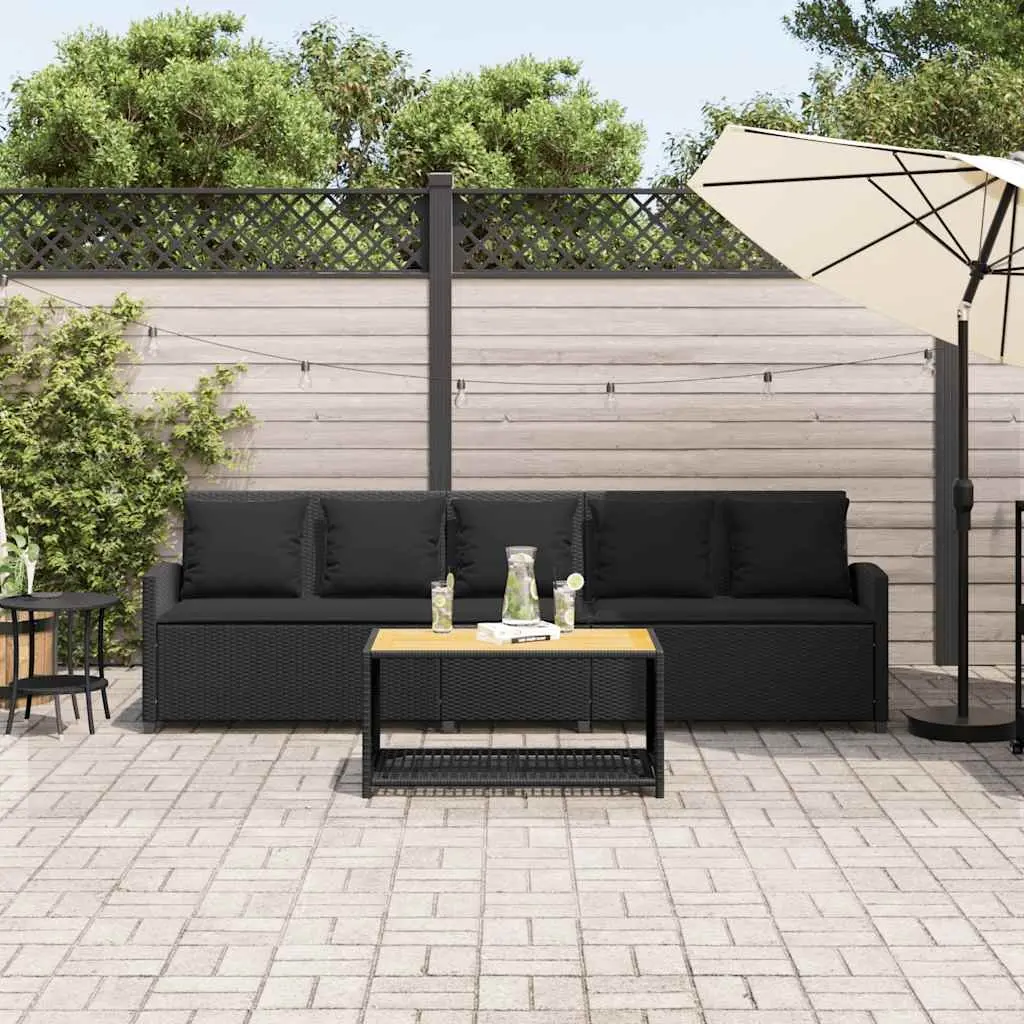 Garden Sofa Poly Rattan 5-Seater Outdoor Lounge Set with Cushions Black
