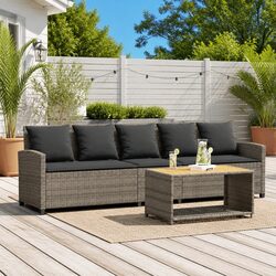 Durable 5-Seater Garden Sofa with Cushions - Grey Rattan