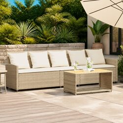 Durable 5-Seater Garden Sofa with Cushions in Beige