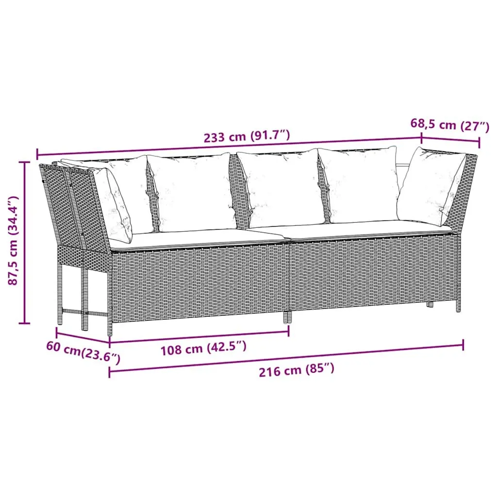Black Modular Outdoor Garden Sofa with Cushions