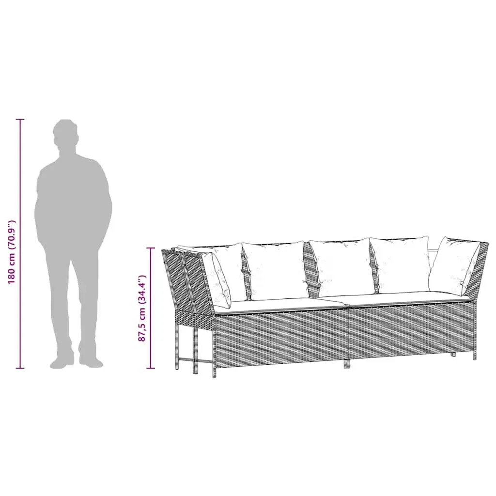Black Modular Outdoor Garden Sofa with Cushions