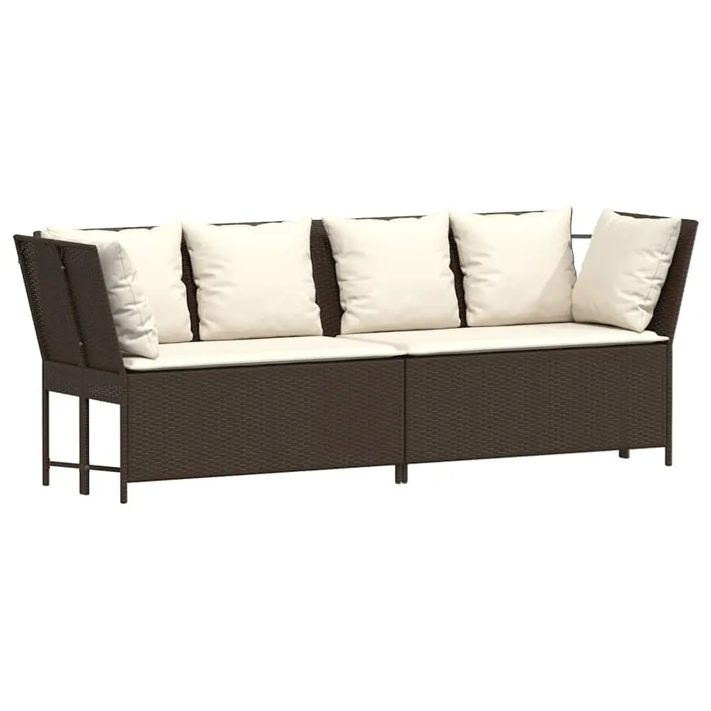 Modular Outdoor Sofa with Cushions in Brown Rattan