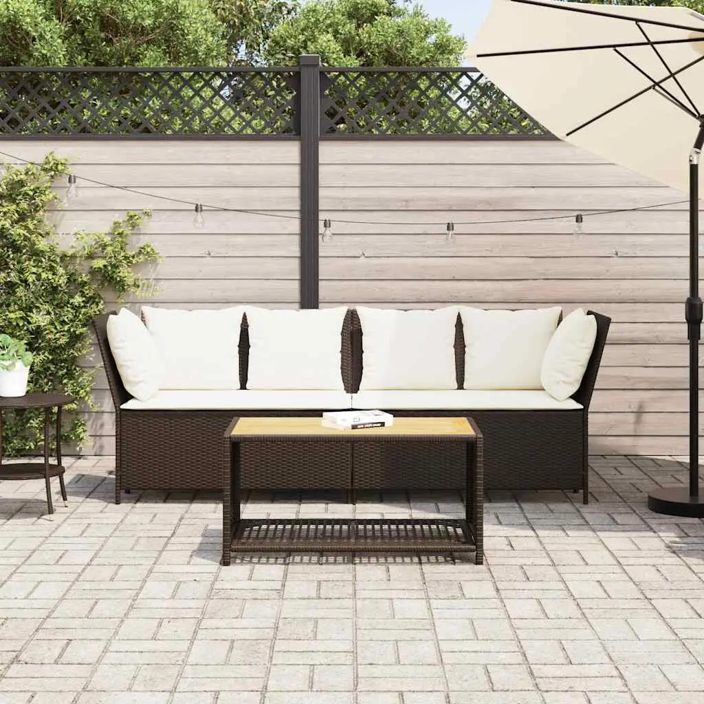 Modular Outdoor Sofa with Cushions in Brown Rattan