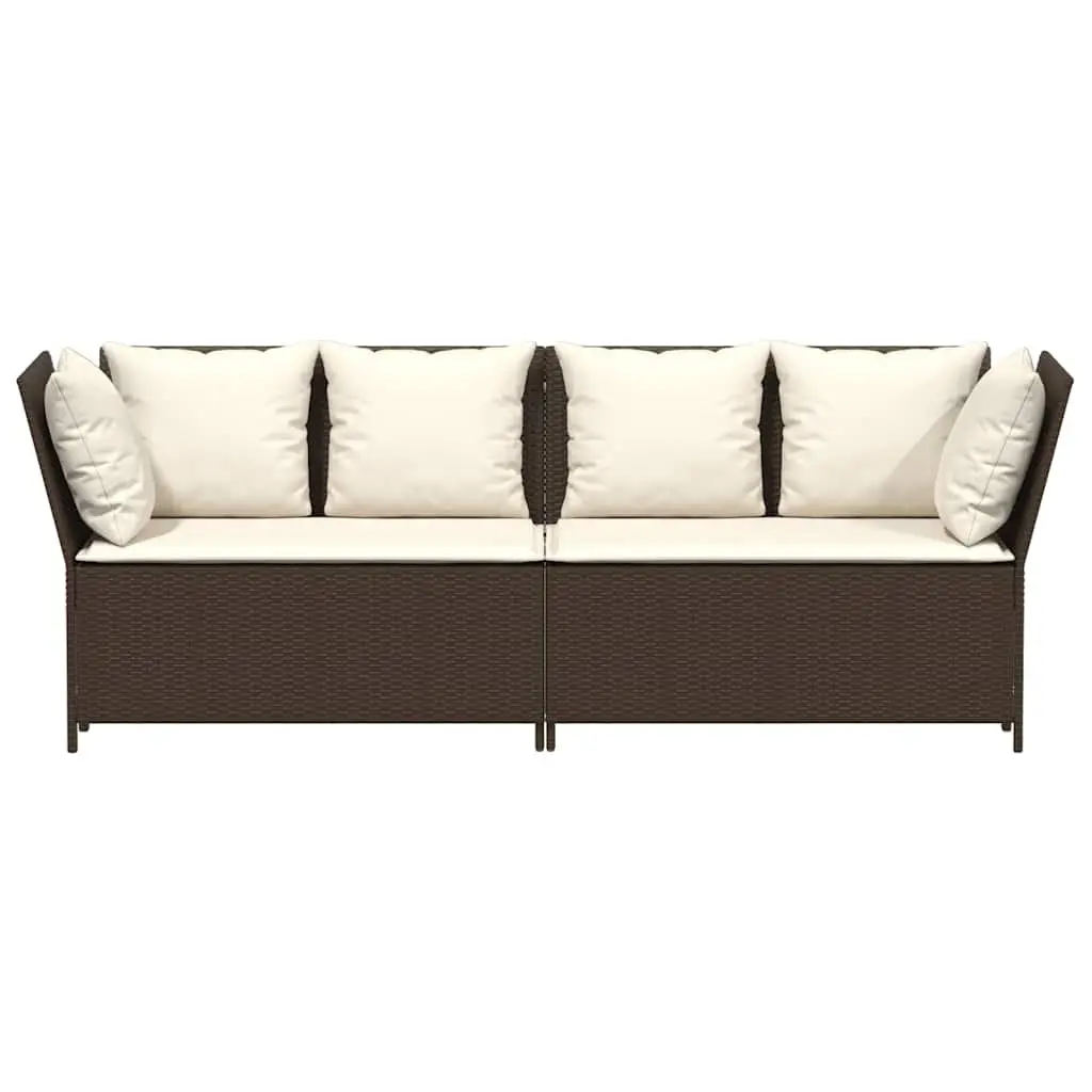 Modular Outdoor Sofa with Cushions in Brown Rattan