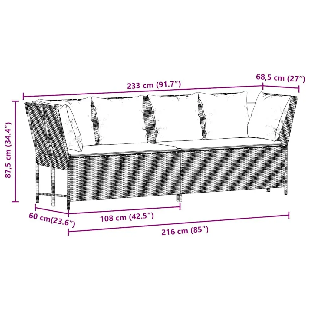 Modular Outdoor Sofa with Cushions in Brown Rattan