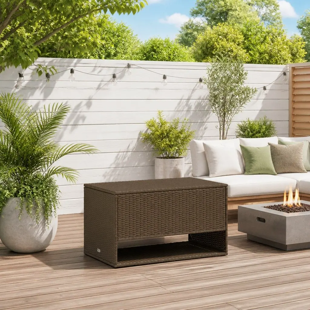 Outdoor Storage Box Poly Rattan Brown 100 x 55 x 55.5 cm
