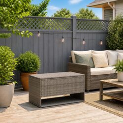 Durable Outdoor Storage Box in Grey Poly Rattan