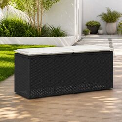 Sturdy Black Outdoor Garden Bench with Cushion 110x40x44cm