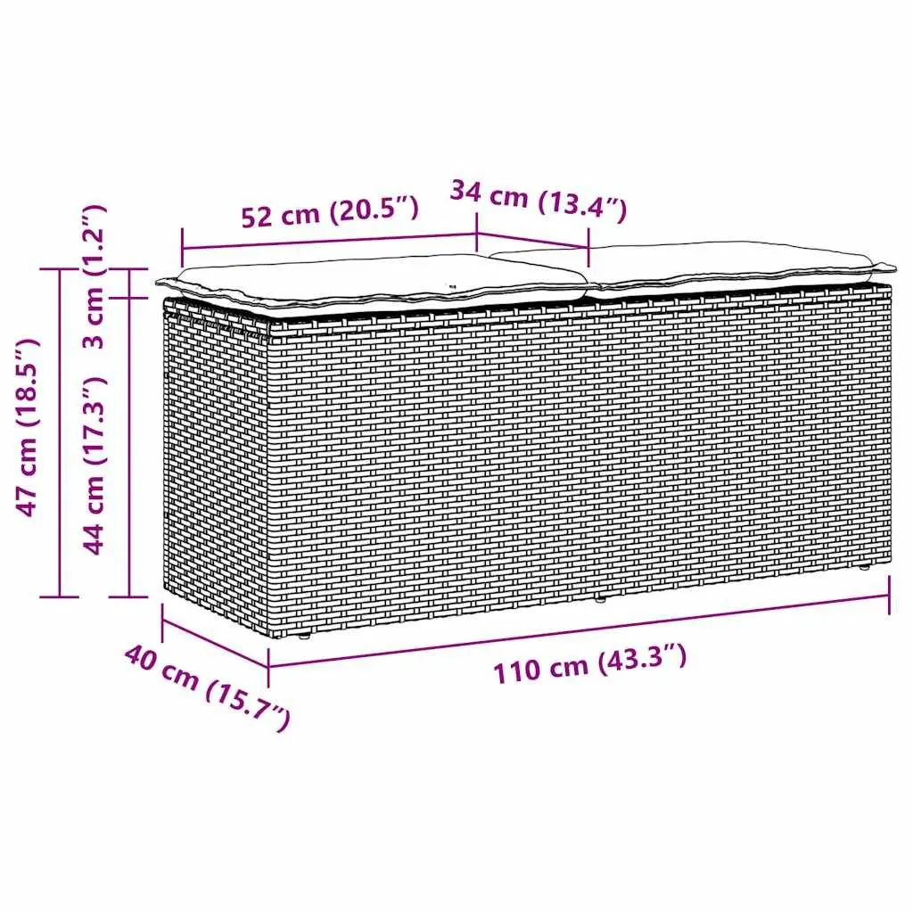 Garden Bench PE Rattan 110 x 40 x 44 cm Grey Outdoor Seating