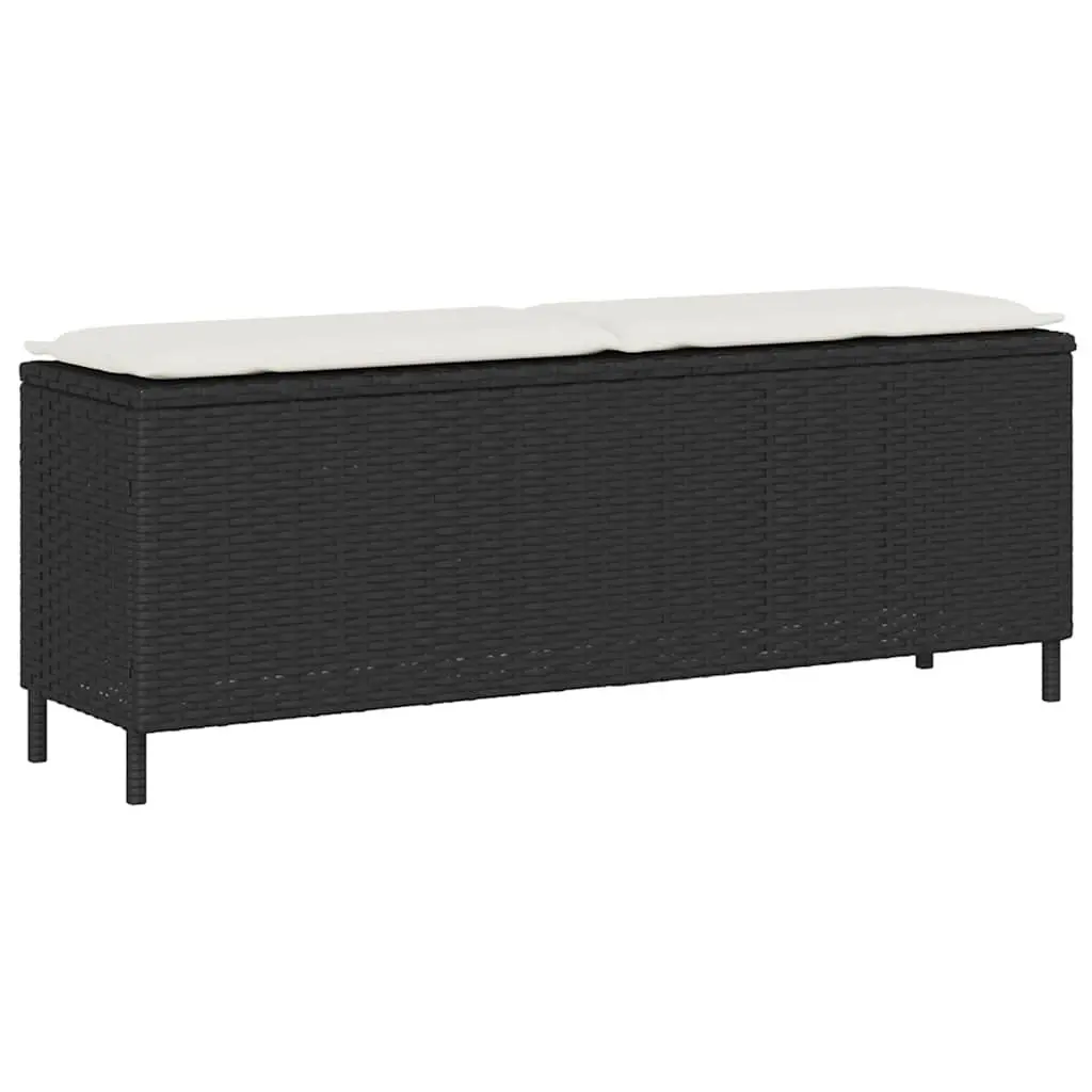 Garden Bench Poly Rattan Black Outdoor Seating with Cushion 110 x 30 x 40.5 cm
