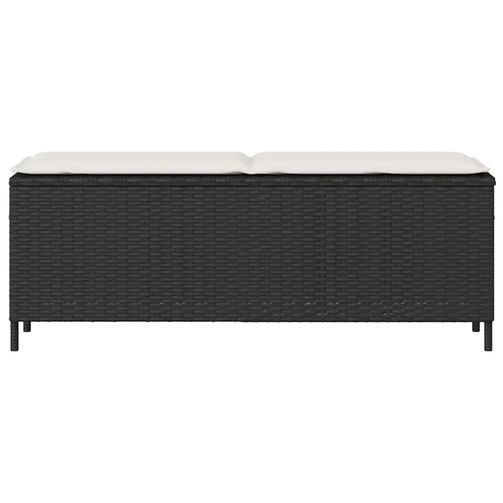 Garden Bench Poly Rattan Black Outdoor Seating with Cushion 110 x 30 x 40.5 cm