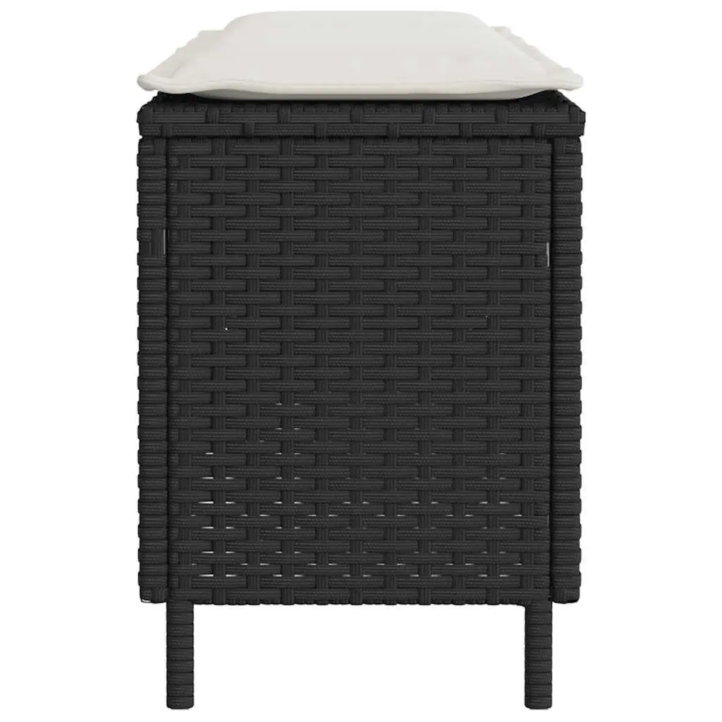 Garden Bench Poly Rattan Black Outdoor Seating with Cushion 110 x 30 x 40.5 cm