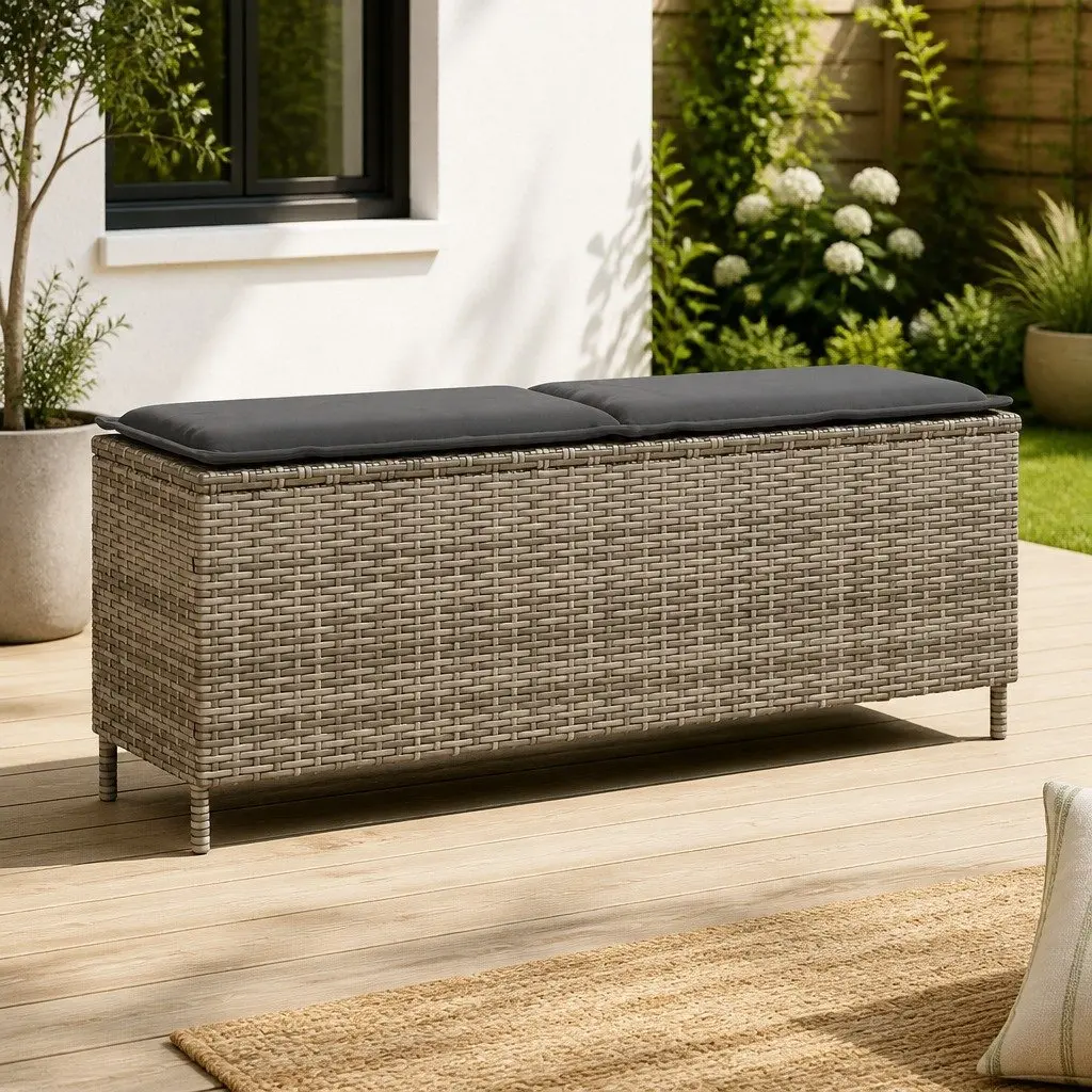 Grey Garden Bench with Cushion for Outdoor Relaxation