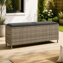 Durable Grey Garden Bench with Cushion for Outdoor Relaxation