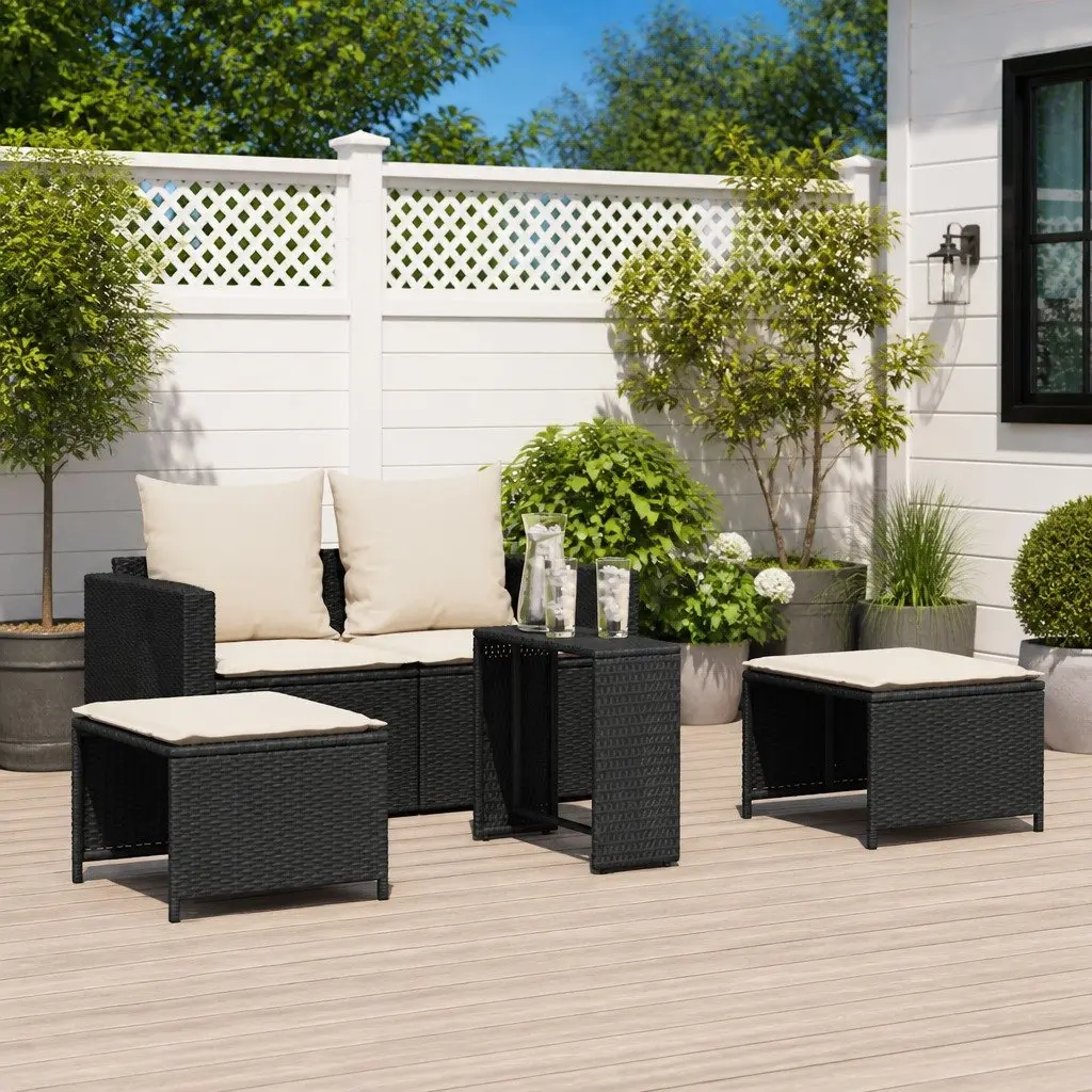 Black Poly Rattan 5-Piece Outdoor Sofa Set