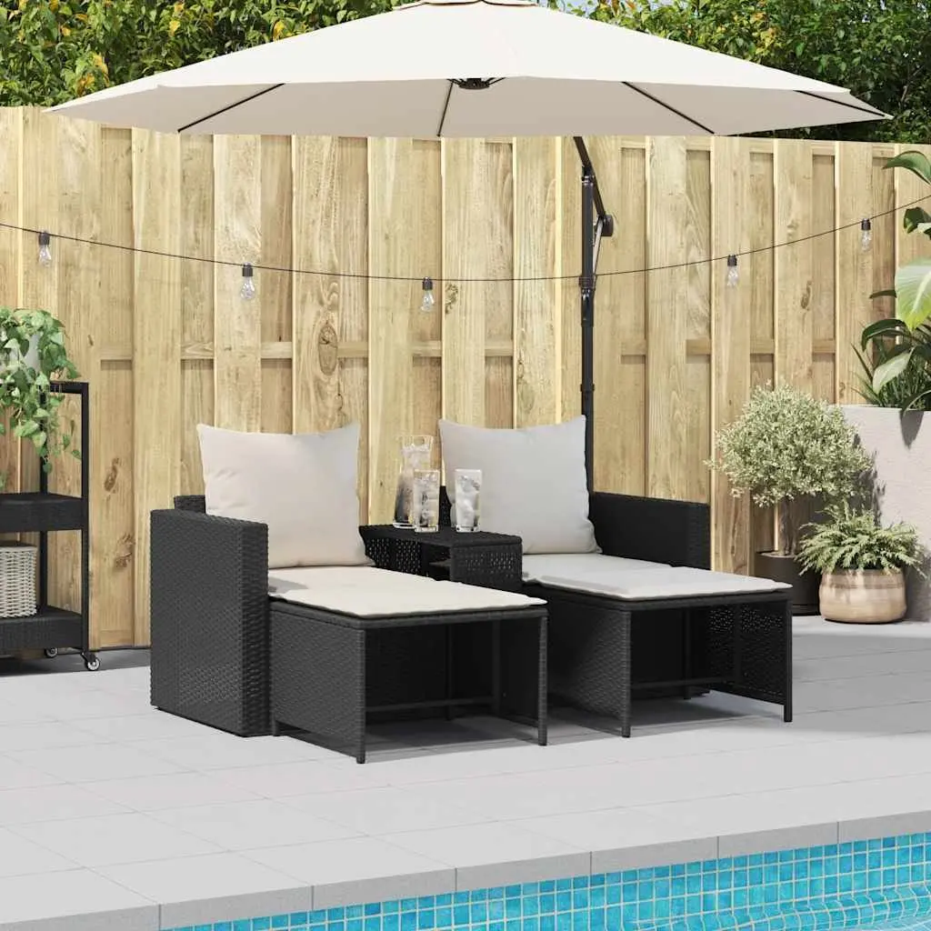 Black Poly Rattan 5-Piece Outdoor Sofa Set