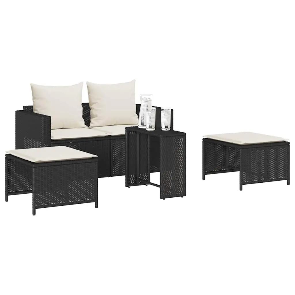 Black Poly Rattan 5-Piece Outdoor Sofa Set