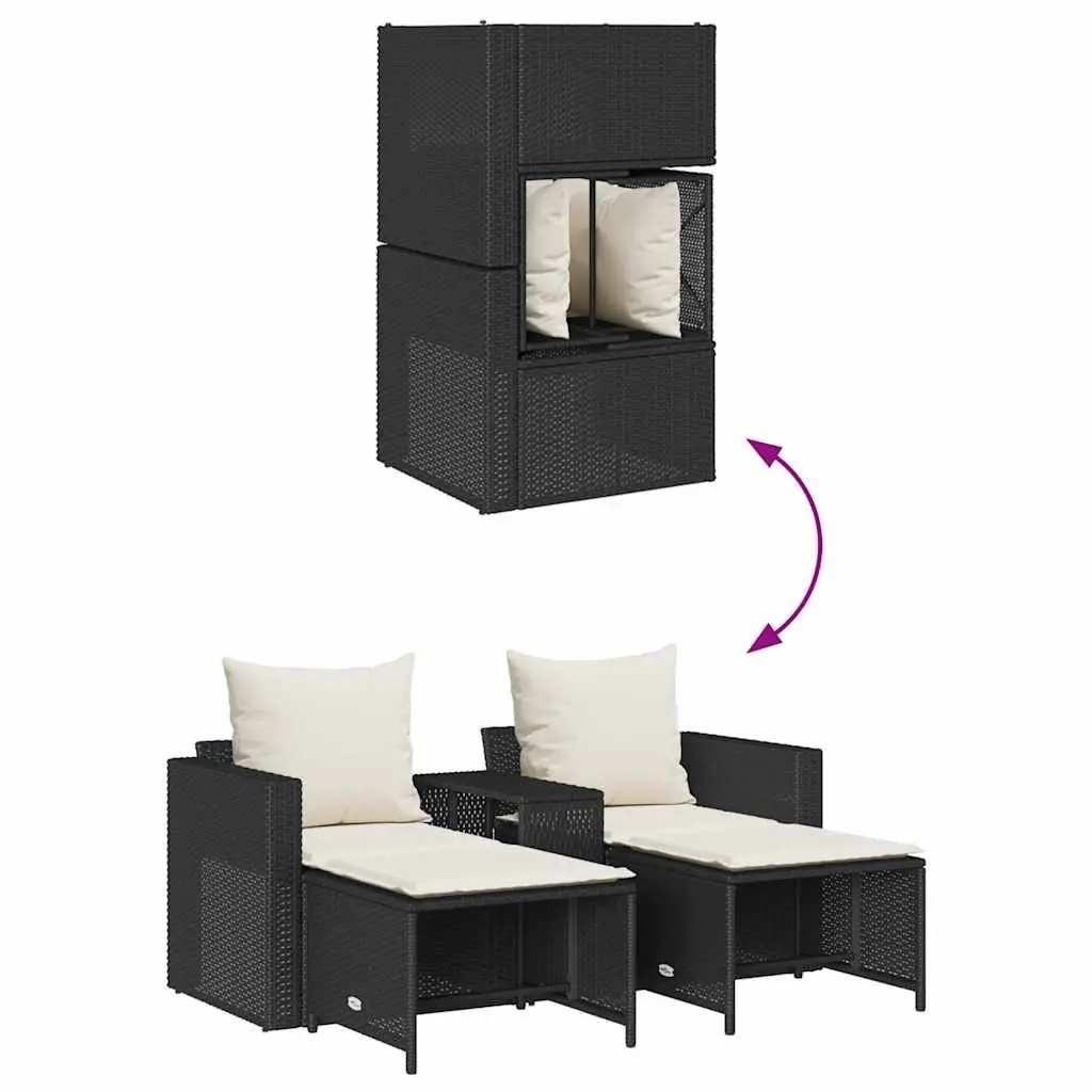 Black Poly Rattan 5-Piece Outdoor Sofa Set