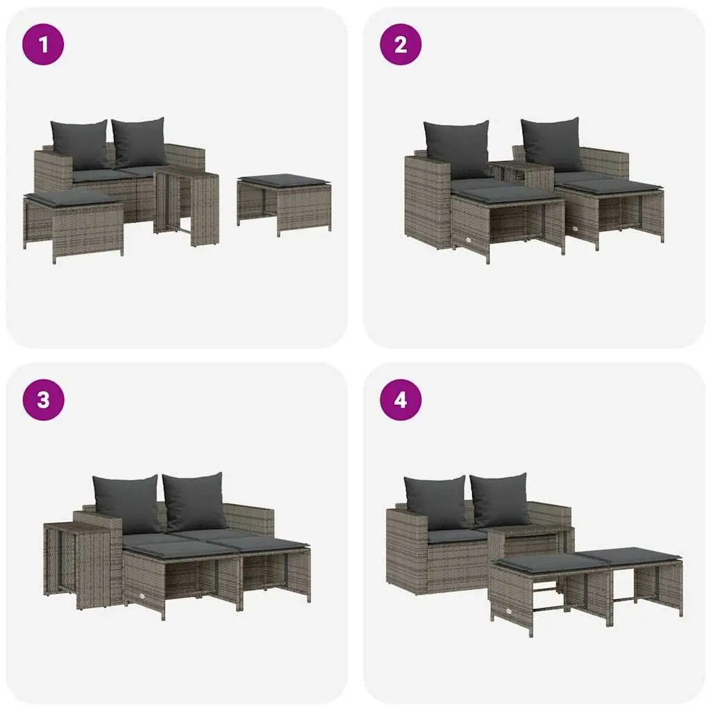 Garden Sofa Set PE Rattan 5 Piece Outdoor Seating Modular Stackable Furniture Grey