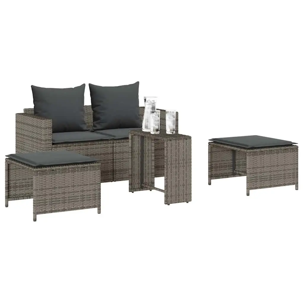 Garden Sofa Set PE Rattan 5 Piece Outdoor Seating Modular Stackable Furniture Grey