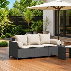 Durable 3-Seater Garden Sofa Black Outdoor Cushioned Seating