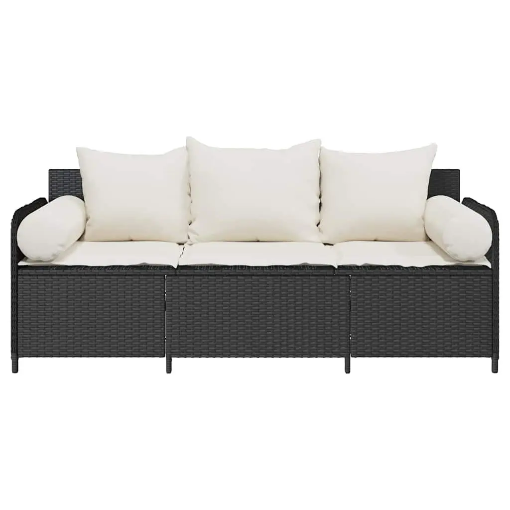 3-Seater Garden Sofa Black Outdoor Cushioned Seating