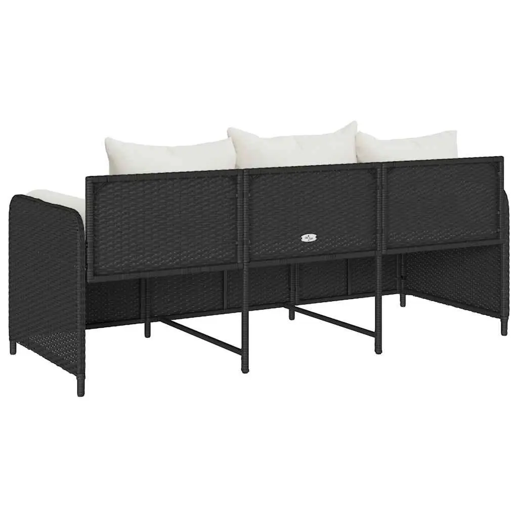 3-Seater Garden Sofa Black Outdoor Cushioned Seating