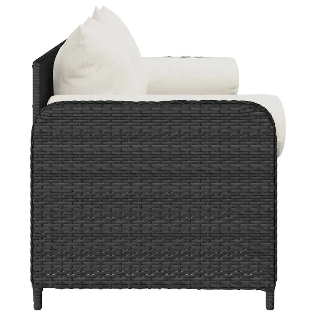 3-Seater Garden Sofa Black Outdoor Cushioned Seating