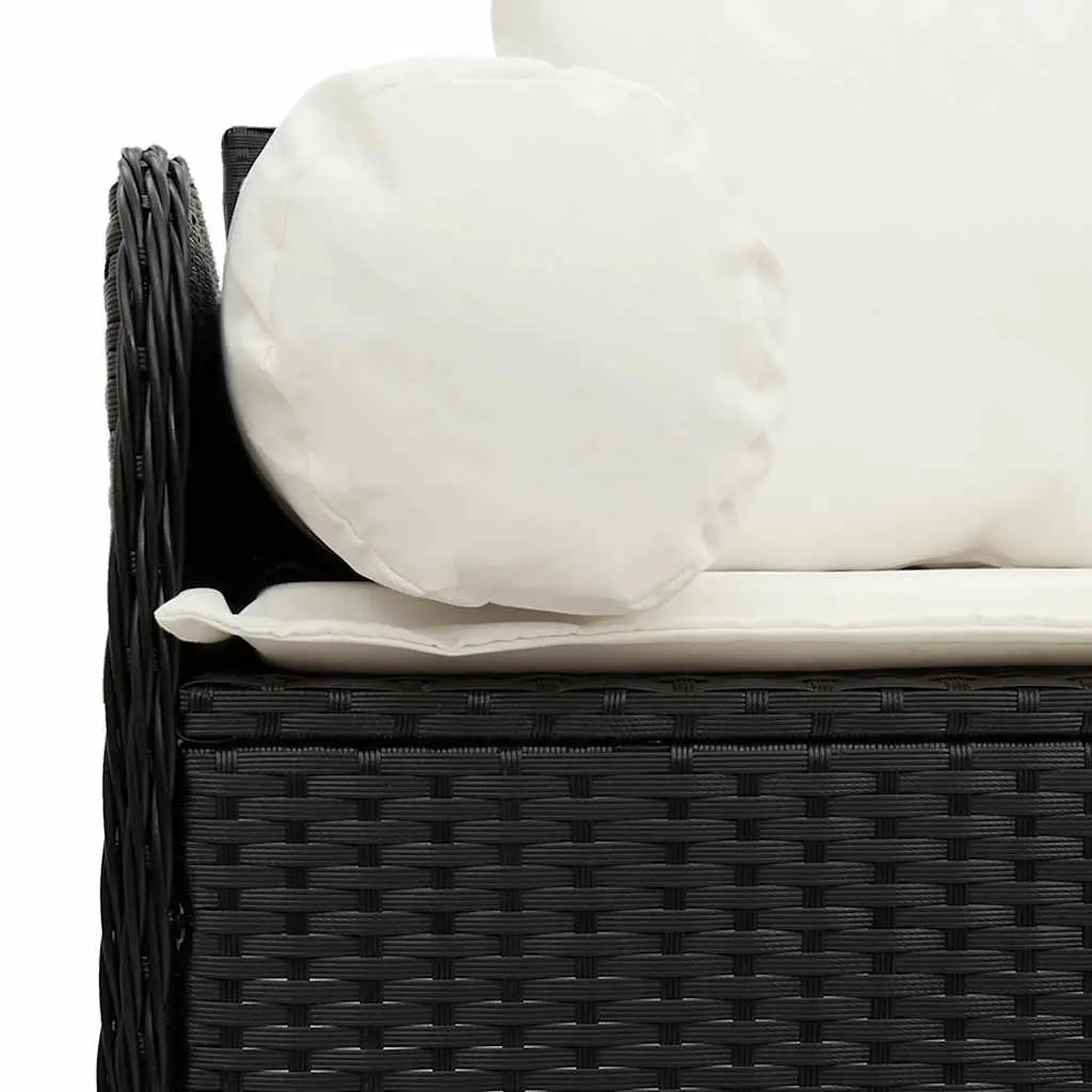 3-Seater Garden Sofa Black Outdoor Cushioned Seating