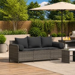 Durable Grey Poly Rattan 3-Seater Garden Sofa