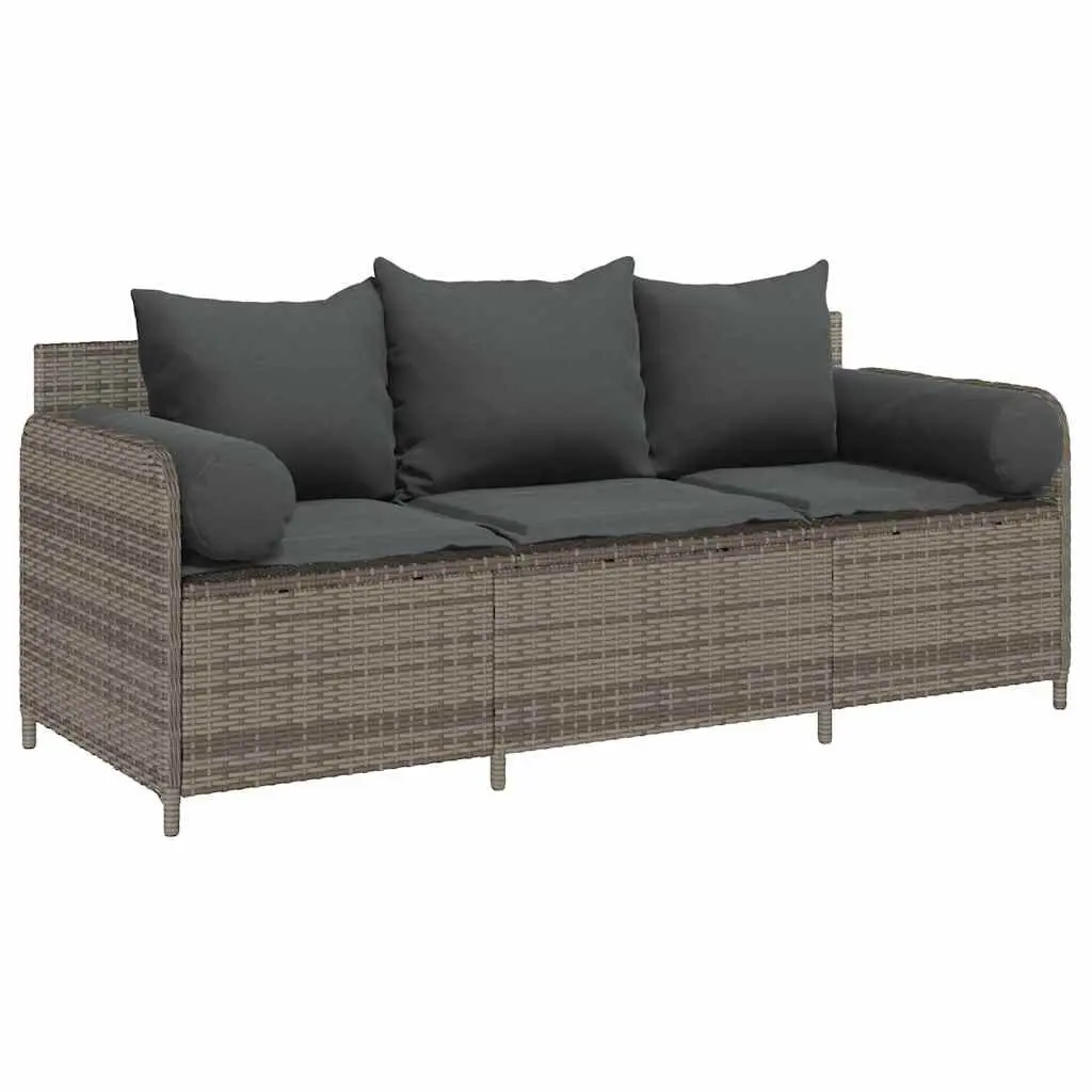 Grey Poly Rattan 3-Seater Garden Sofa