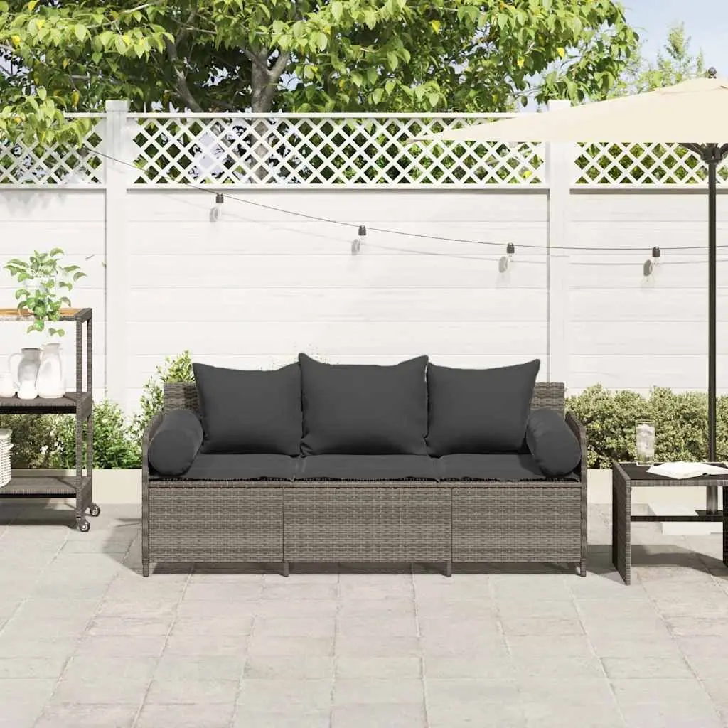 Grey Poly Rattan 3-Seater Garden Sofa