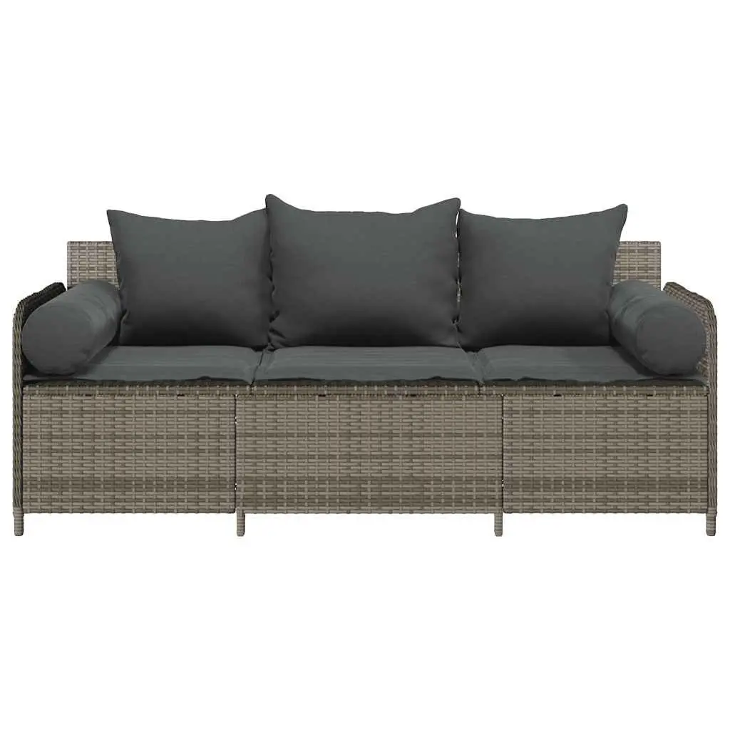 Grey Poly Rattan 3-Seater Garden Sofa