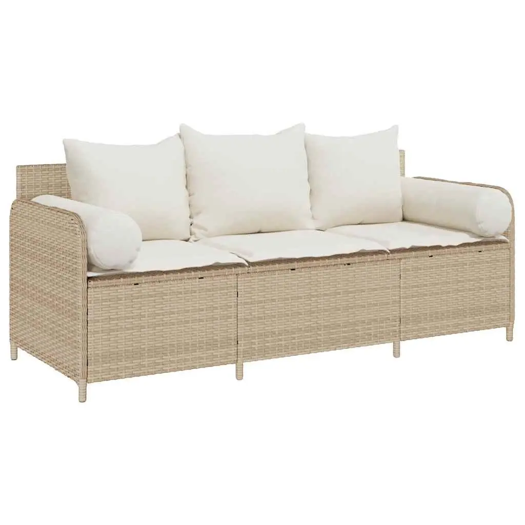 Outdoor Garden Sofa Poly Rattan 3-Seater Beige