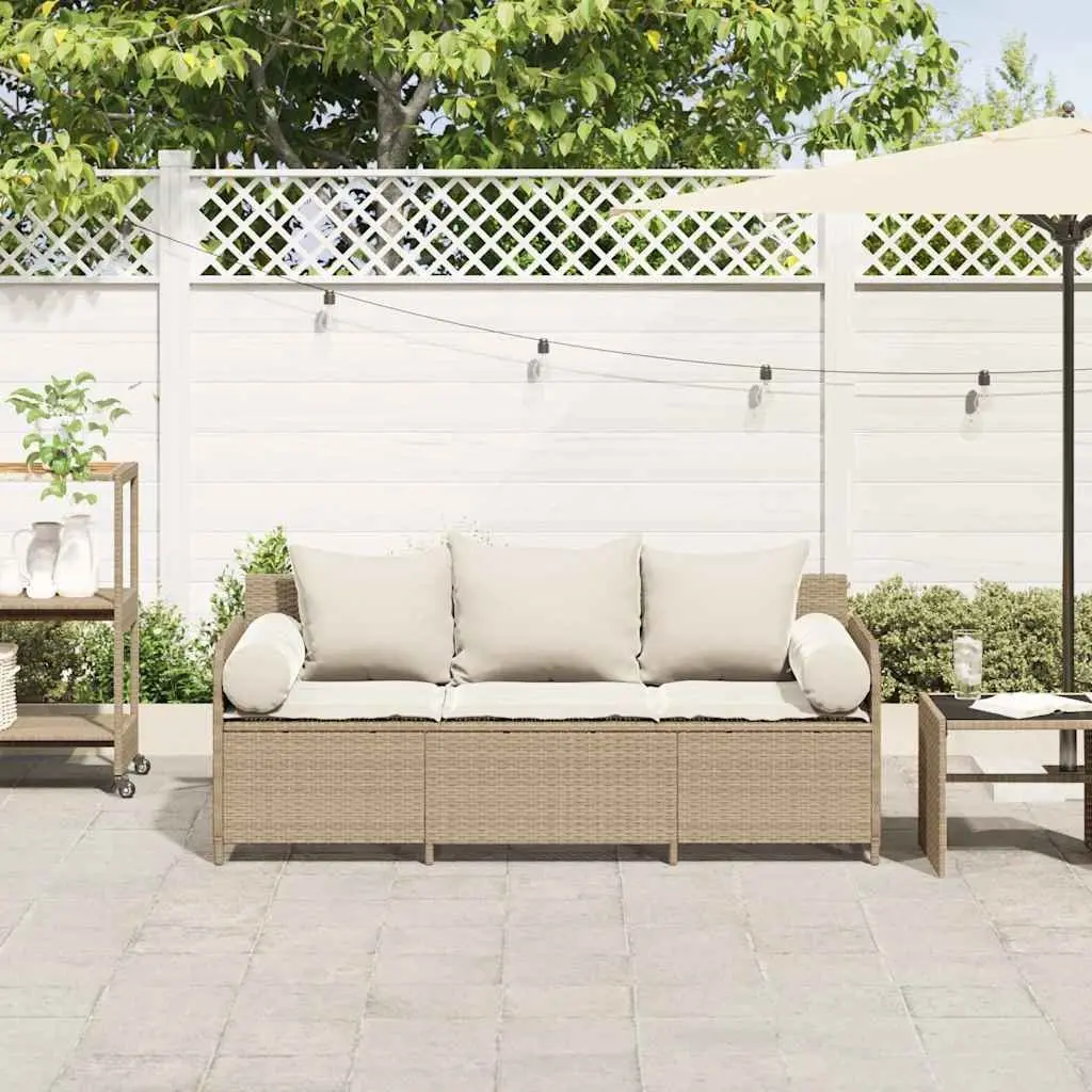 Outdoor Garden Sofa Poly Rattan 3-Seater Beige
