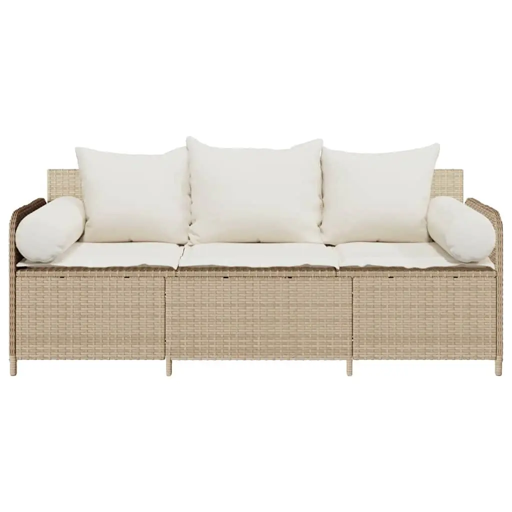 Outdoor Garden Sofa Poly Rattan 3-Seater Beige