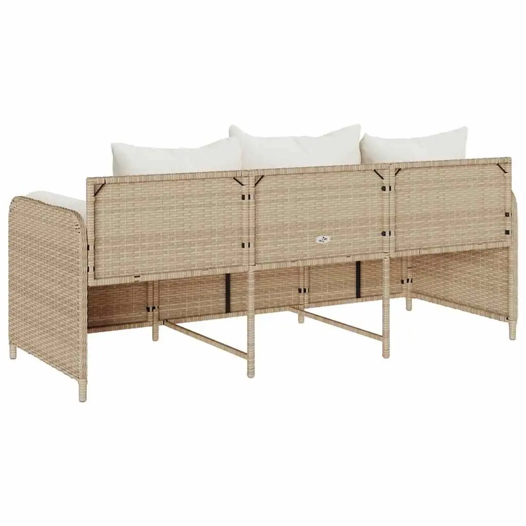 Outdoor Garden Sofa Poly Rattan 3-Seater Beige